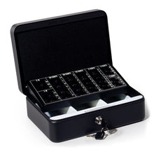 Lade das Bild in den Galerie-Viewer, Geldkassette mit münzzählbrett, 25 * 18 * 8.5 CM, Kasse Abschließbar, Cash Box Groß, Spardose, Geld organizer (Schwarz-25cm)