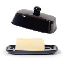 Lade das Bild in den Galerie-Viewer, Butterdose - Hochwertige Butterglocke aus Keramik - Butter Dish für alle gängigen Butter (250g) - Butterschale Porzellan (Schwarz)
