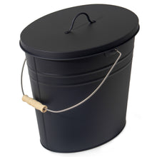 Lade das Bild in den Galerie-Viewer, schwarz Ascheeimer mit Deckel und Schaufel, Stahl, 15L