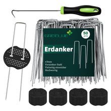 Lade das Bild in den Galerie-Viewer, Erdanker Bodenanker, 50 Stück 150x25mm Ø3mm, Mit Pufferscheiben, Anti Rost Verzinkter Stahl - Für Unkrautvlies, Garten, Gartenvlies & Zaun (50)