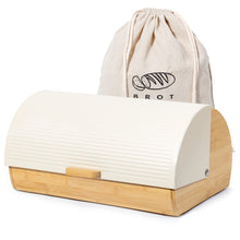 Lade das Bild in den Galerie-Viewer, Brotkasten Metall Holz, Brotbox Schwarz, Brot Aufbewahrungsbox groß, Brotkorb mit Deckel, Bread Box Küche, Brotbeutel (cream-39cm)