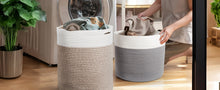 Lade das Bild in den Galerie-Viewer, Waschekorb aus Baumwolle mit Griffen, Aufbewahrungskorb Geflochten, Laundry Baskets, Korb Aufbewahrung für decken, spielzeug, kuscheltier,Kleidung (Braun-H40)