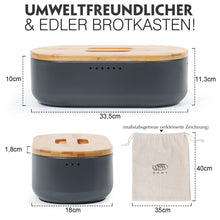 Lade das Bild in den Galerie-Viewer, Brotkasten mit Schneidebrett, Brotaufbewahrung mit Deckel, Brotbox aus Metall, Brotbeutel aus Leinen, Bread Box (Grau)