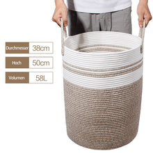 Lade das Bild in den Galerie-Viewer, Wäschekorb mit Henkel, Spielzeug Aufbewahrung, Aufbewahrungsbox Geflochten, Wäschesammler Groß, Aufbewahrungskorb Kinderzimmer(Braun2, D 38 x H 50 CM))