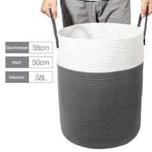 Lade das Bild in den Galerie-Viewer, Wäschekorb mit Henkel, Spielzeug Aufbewahrung, Aufbewahrungsbox Geflochten, Wäschesammler Groß, Aufbewahrungskorb Kinderzimmer (Dunkelgrau, D 38 x H 50 CM)