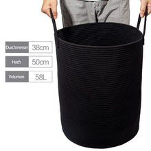Lade das Bild in den Galerie-Viewer, Wäschekorb mit Henkel, Spielzeug Aufbewahrung, Aufbewahrungsbox Geflochten, Wäschesammler Groß, Aufbewahrungskorb Kinderzimmer(Schwarz, D 38 x H 50 CM))