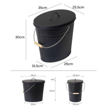 Lade das Bild in den Galerie-Viewer, schwarz Ascheeimer mit Deckel und Schaufel, Stahl, 15L