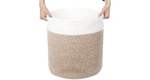 Lade das Bild in den Galerie-Viewer, Waschekorb aus Baumwolle mit Griffen, Aufbewahrungskorb Geflochten, Laundry Baskets, Korb Aufbewahrung für decken, spielzeug, kuscheltier,Kleidung (Braun-H40)