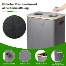 Lade das Bild in den Galerie-Viewer, 140L Pfandflaschen Sammelbehälter mit Deckel & XXL Tragetaschen, Flaschensammler für Leergut & Altglas, 2 Fächer Organizer mit Lochdesign, Recycling Behälter für Küche & Abstellraum (Grau)