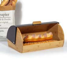 Lade das Bild in den Galerie-Viewer, Brotkasten Metall Holz, Brotbox Schwarz, Brot Aufbewahrungsbox groß, Brotkorb mit Deckel, Bread Box Küche, Brotbeutel (Schwarz-39cm)