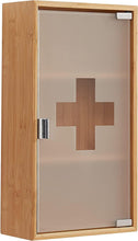 Lade das Bild in den Galerie-Viewer, Medikamentenschrank & Medizinschrank aus Bambus, hängeschrank, Hausapotheke, Erste Hilfe Schrank, Glastür mit Magnetverschluss,Arzneischrank 3 Fächer,12T x 27B x 48H cm