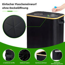 Lade das Bild in den Galerie-Viewer, 140L Pfandflaschen Sammelbehälter mit Deckel & XXL Tragetaschen, Flaschensammler für Leergut & Altglas, 2 Fächer Organizer mit Lochdesign, Recycling Behälter für Küche & Abstellraum, Schwarz