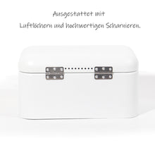 Lade das Bild in den Galerie-Viewer, Brotkasten aus Metall, Brot Lange Aufbewahren, Retro Brot Box, Brotaufbewahrungsbox mit Deckel(Weiß-30cm)