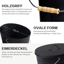 Lade das Bild in den Galerie-Viewer, schwarz Ascheeimer mit Deckel und Schaufel, Stahl, 15L