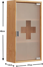 Lade das Bild in den Galerie-Viewer, Medikamentenschrank & Medizinschrank aus Bambus, hängeschrank, Hausapotheke, Erste Hilfe Schrank, Glastür mit Magnetverschluss,Arzneischrank 3 Fächer,12T x 27B x 48H cm