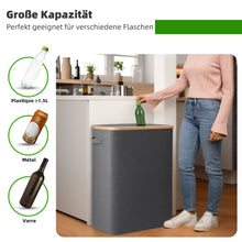 Lade das Bild in den Galerie-Viewer, 140L Pfandflaschen Sammelbehälter mit Deckel & XXL Tragetaschen, Flaschensammler für Leergut & Altglas, 2 Fächer Organizer mit Lochdesign, Recycling Behälter für Küche & Abstellraum (Dunkelgrau)