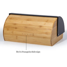 Lade das Bild in den Galerie-Viewer, Brotkasten Metall Holz, Brotbox Schwarz, Brot Aufbewahrungsbox groß, Brotkorb mit Deckel, Bread Box Küche, Brotbeutel (Schwarz-39cm)
