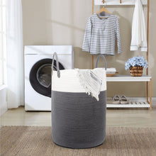Lade das Bild in den Galerie-Viewer, Wäschekorb mit Henkel, Spielzeug Aufbewahrung, Aufbewahrungsbox Geflochten, Wäschesammler Groß, Aufbewahrungskorb Kinderzimmer (Dunkelgrau, D 38 x H 50 CM)
