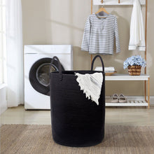 Lade das Bild in den Galerie-Viewer, Wäschekorb mit Henkel, Spielzeug Aufbewahrung, Aufbewahrungsbox Geflochten, Wäschesammler Groß, Aufbewahrungskorb Kinderzimmer(Schwarz, D 38 x H 50 CM))