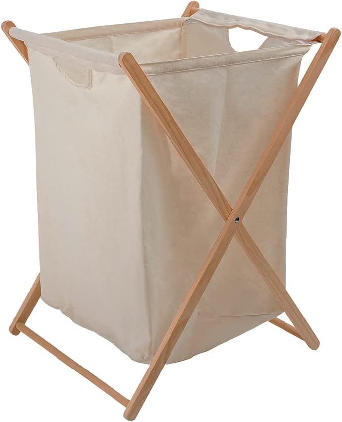 Wäschekorb Holz 66L,Wäschekorb aus Baumwoll-Leinen-Stoff und mit Kiefe – Zedelmaier Shop