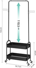 Lade das Bild in den Galerie-Viewer, Kleiderständer auf Rollen,Kleiderstange mit2Korbböden,2Kunststoffbügel,Geeignet für Schlafzimmer, Wohnzimmer, Flur zu Hause und das Büro