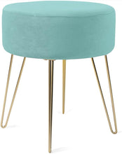Lade das Bild in den Galerie-Viewer, Runder Sitzhocker Schminktisch Hocker Samt Ottoman Gepolsterter Hocker Metallstütze(37*45cm)