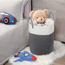 Lade das Bild in den Galerie-Viewer, Wäschekorb mit Henkel, Spielzeug Aufbewahrung, Aufbewahrungsbox Geflochten, Wäschesammler Groß, Aufbewahrungskorb Kinderzimmer (Dunkelgrau, D 38 x H 50 CM)