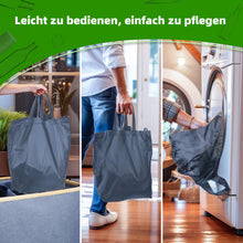 Lade das Bild in den Galerie-Viewer, 140L Pfandflaschen Sammelbehälter mit Deckel & XXL Tragetaschen, Flaschensammler für Leergut & Altglas, 2 Fächer Organizer mit Lochdesign, Recycling Behälter für Küche & Abstellraum (Grau)