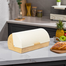 Lade das Bild in den Galerie-Viewer, Brotkasten Metall Holz, Brotbox Schwarz, Brot Aufbewahrungsbox groß, Brotkorb mit Deckel, Bread Box Küche, Brotbeutel (cream-39cm)
