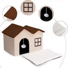 Lade das Bild in den Galerie-Viewer, katzenhaus für draußen,katzenhöhle warm,katzenhöhle XXL,katzenhaus isoliert,katzenhütte mit Spielball,katzenmöbel (Beige und Braun, 41x58x40cm H)
