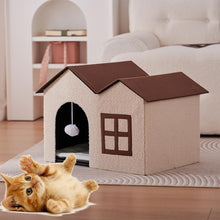 Lade das Bild in den Galerie-Viewer, katzenhaus für draußen,katzenhöhle warm,katzenhöhle XXL,katzenhaus isoliert,katzenhütte mit Spielball,katzenmöbel (Beige und Braun, 41x58x40cm H)