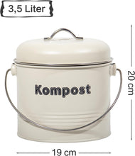 Lade das Bild in den Galerie-Viewer, Biomülleimer Küche 3,5 L , Bio Mülleimer Geruchsdicht mit Aktivkohlefiltern , Komposteimer Metall , Biomüll Retro(Beige)