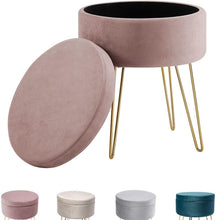 Lade das Bild in den Galerie-Viewer, Hocker samt rund, schminktisch hocker, Polsterhocker,Schminktischbänke, Sitzhocker mit stauraum (Abnehmbarer Deckel) Metall Bein D.37.5cm*H45cm