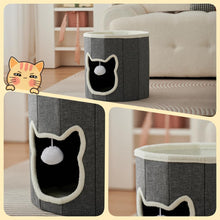 Lade das Bild in den Galerie-Viewer, Katzenhöhle mit Spielball,Katzenhaus mit 2 Ebenen,Katzenhaus für drinnen,katzenschlafplatz,Waschbares Kissen,niedliches Haustierhaus für 2 Katzen