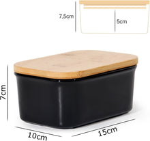Lade das Bild in den Galerie-Viewer, Butterdose Keramik mit Holzdeckel , 250g Butter Aufbewahrung , Butterbox Porzellan vintage (Schwarz)