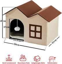 Lade das Bild in den Galerie-Viewer, katzenhaus für draußen,katzenhöhle warm,katzenhöhle XXL,katzenhaus isoliert,katzenhütte mit Spielball,katzenmöbel (Beige und Braun, 41x58x40cm H)