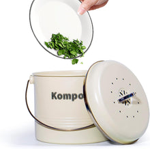 Lade das Bild in den Galerie-Viewer, Biomülleimer Küche 3,5 L , Bio Mülleimer Geruchsdicht mit Aktivkohlefiltern , Komposteimer Metall , Biomüll Retro(Beige)
