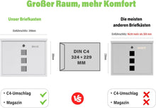 Lade das Bild in den Galerie-Viewer, XL personalisiert Briefkasten mit Edelstahl Namensschild Weiß Wandbriefkasten Postkasten Briefkasten mit Schloss Mailbox inkl. 4 Schlüsseln Letter Box (Weiß 9.5 x 35 x 28 cm)