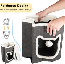 Lade das Bild in den Galerie-Viewer, Katzenhöhle mit Spielball,Katzenhaus mit 2 Ebenen,Katzenhaus für drinnen,katzenschlafplatz,Waschbares Kissen,niedliches Haustierhaus für 2 Katzen