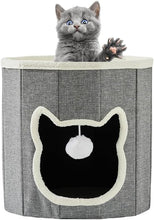 Lade das Bild in den Galerie-Viewer, Katzenhöhle mit Spielball,Katzenhaus mit 2 Ebenen,Katzenhaus für drinnen,katzenschlafplatz,Waschbares Kissen,niedliches Haustierhaus für 2 Katzen