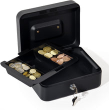 Lade das Bild in den Galerie-Viewer, Geldkassette Abschließbar mit 5 Fächern (20x16x8,5 cm), Kasse aus Stahl für Scheine und Münzen, Kleine Geldbox mit Schlüssel für Büro, Haus (Schwarz-20x16x8,5cm)