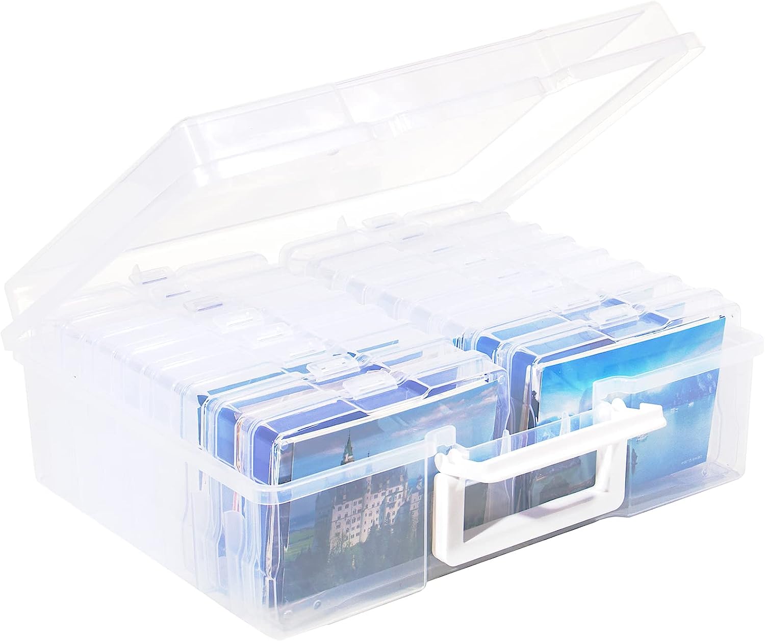 DocSafe Foto-Aufbewahrungsbox mit Schloss, feuerfeste Foto-Organizer-Box  mit 16 inneren 10,2 x 15,2 cm Foto-Etui (transparent), faltbar, tragbar,  für