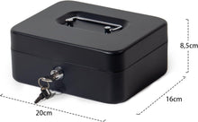 Lade das Bild in den Galerie-Viewer, Geldkassette Abschließbar mit 5 Fächern (20x16x8,5 cm), Kasse aus Stahl für Scheine und Münzen, Kleine Geldbox mit Schlüssel für Büro, Haus (Schwarz-20x16x8,5cm)