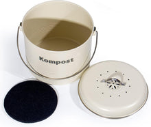Lade das Bild in den Galerie-Viewer, Biomülleimer Küche 3,5 L , Bio Mülleimer Geruchsdicht mit Aktivkohlefiltern , Komposteimer Metall , Biomüll Retro(Beige)