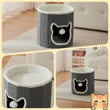 Lade das Bild in den Galerie-Viewer, Katzenhöhle mit Spielball,Katzenhaus mit 2 Ebenen,Katzenhaus für drinnen,katzenschlafplatz,Waschbares Kissen,niedliches Haustierhaus für 2 Katzen