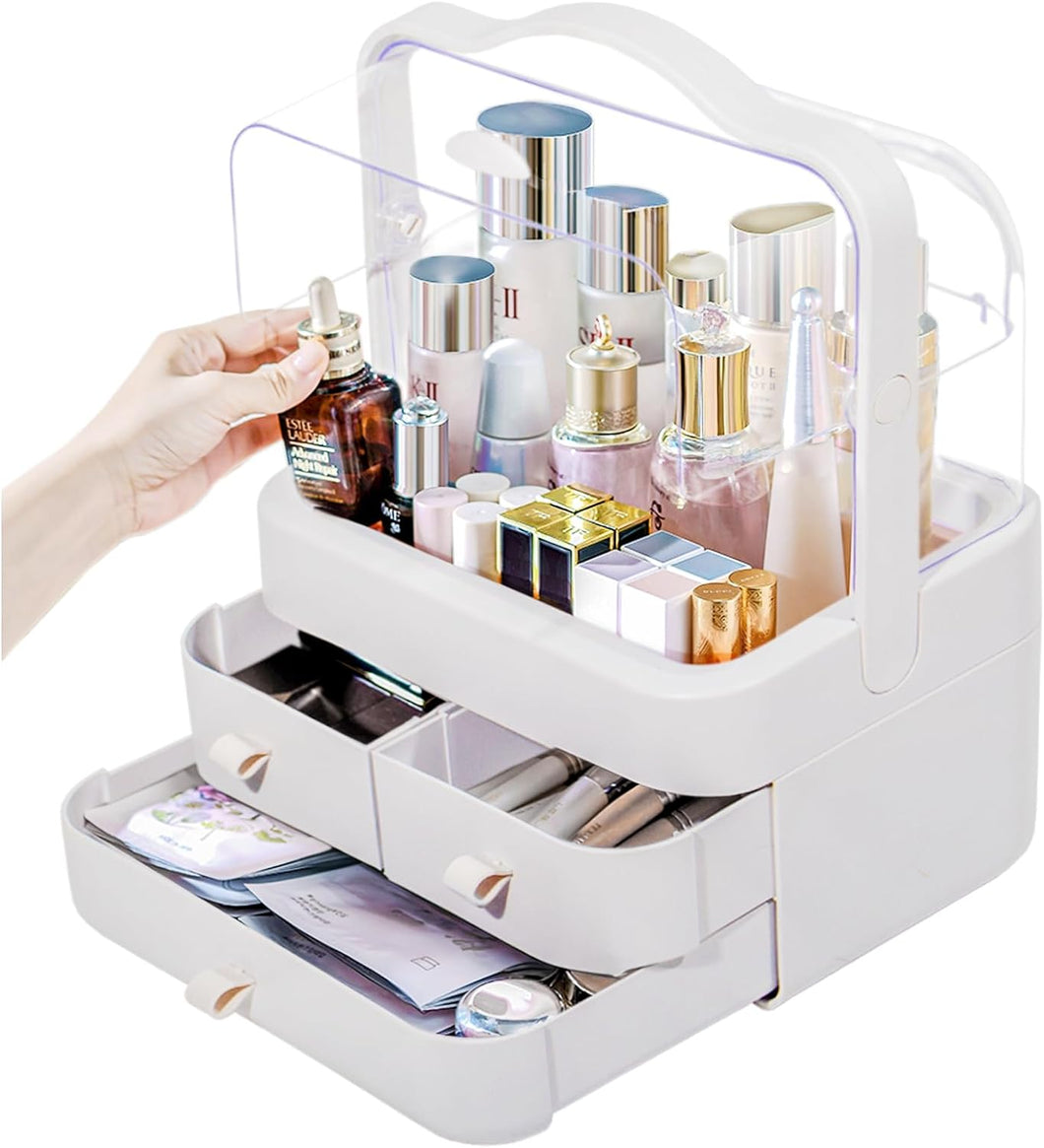 Kosmetik Organizer, Make Up Aufbewahrungsbox, Schminktisch Zubehör, Schmink Skincare Cosmetic Aufbewahrung (Weiß)