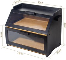 Lade das Bild in den Galerie-Viewer, Bambus Brotkasten mit Belüftung, Großer Brotbox, 2 Etagen und Sichtfenster, Holz Brotbehälter für Hörnchen, Brötchen, Brotaufbewahrung Küche