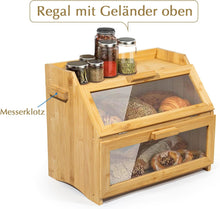 Lade das Bild in den Galerie-Viewer, Bambus Brotkasten mit Belüftung, Großer Brotbox, 2 Etagen und Sichtfenster, Holz Brotbehälter für Hörnchen, Brötchen, Brotaufbewahrung Küche (Bambus)
