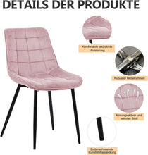Lade das Bild in den Galerie-Viewer, Esszimmerstühle Stühle 2er Set Esstisch Stühle Küchenstühle Essstühle Esszimmer Stuhl Polsterstuhl mit Rückenlehne Metallbeine für Esszimmer Wohnzimmer Küche (Rosa-Smat, Breit)