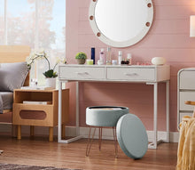 Lade das Bild in den Galerie-Viewer, Runder Hocker Ottoman Gepolsterter Hocker Abnehmbarer Bezug Metallstütze (Helle Graublau)